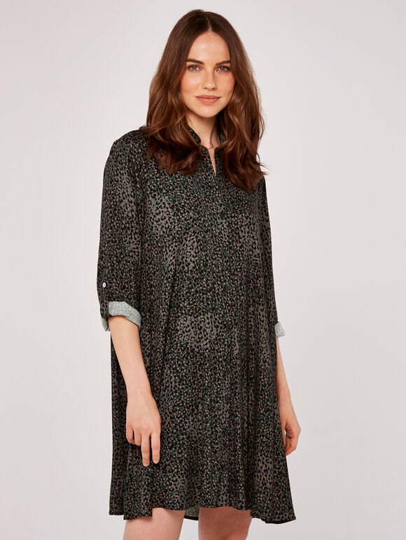 Animal Shirt Dress, Green, large