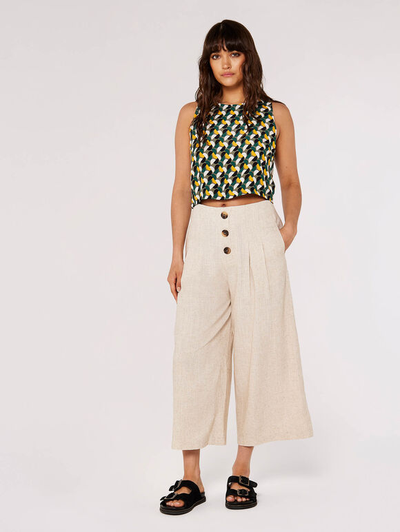 Linen Mix Culotte , Stone, large
