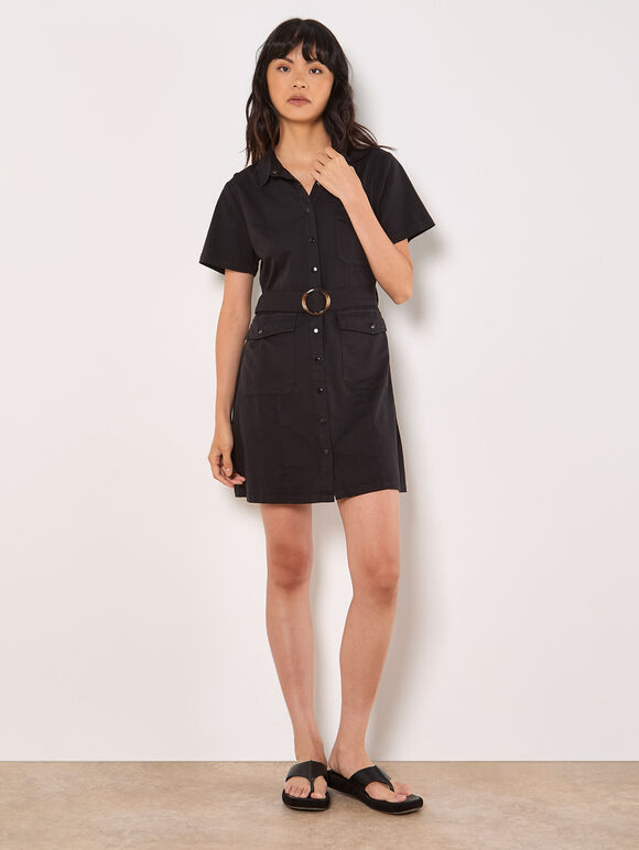 Utility Cargo Mini Dress, Black, large