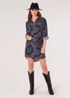Scarf Print Shirt Mini Dress, Purple, large