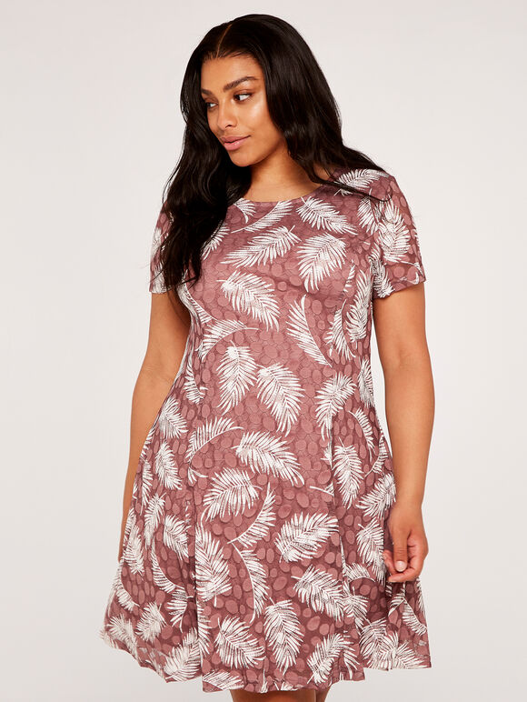 Curve Fern Rubber Print Skater Dress, Lilac, large