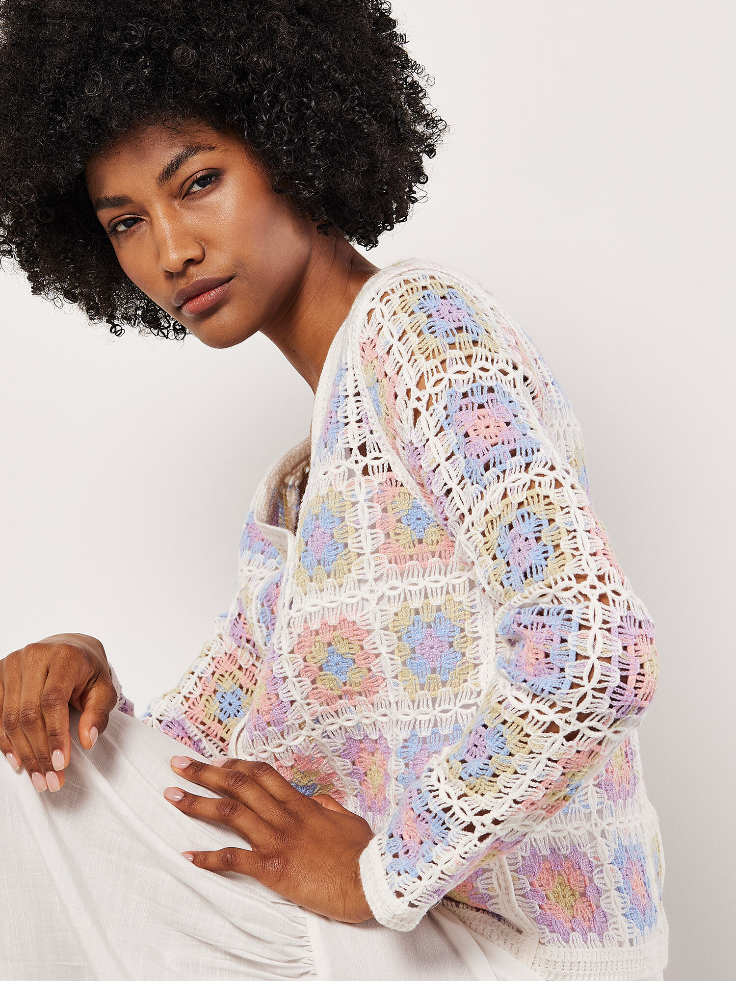 Crochet cream cardigan best sale