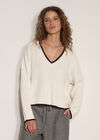 Cable Knit Tipped Cricket Jumper, White, large