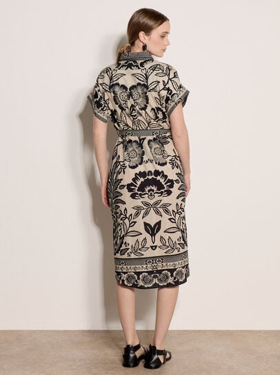 Floral Pineapple Cotton Shirt Midi Dress