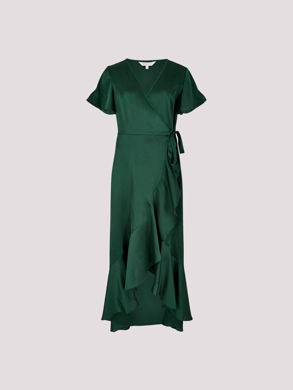 Glitter Velvet Wrap Midi Dress, Green, large