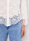 Textured Cotton Floral Crochet Blouse, White, large