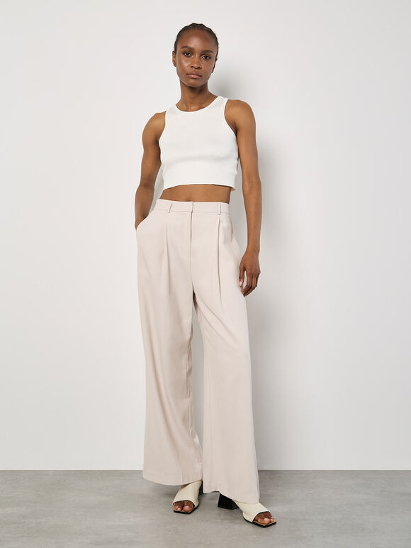 Racer Knitted Crop Top, White, large
