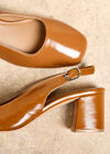 Mary Jane Heeled Leather Sandals, Brown, large