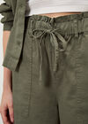 Paper Bag Waist Wide Leg Trousers, Khaki, large