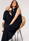Linen Blend Shirt Maxi Dress, Navy, large