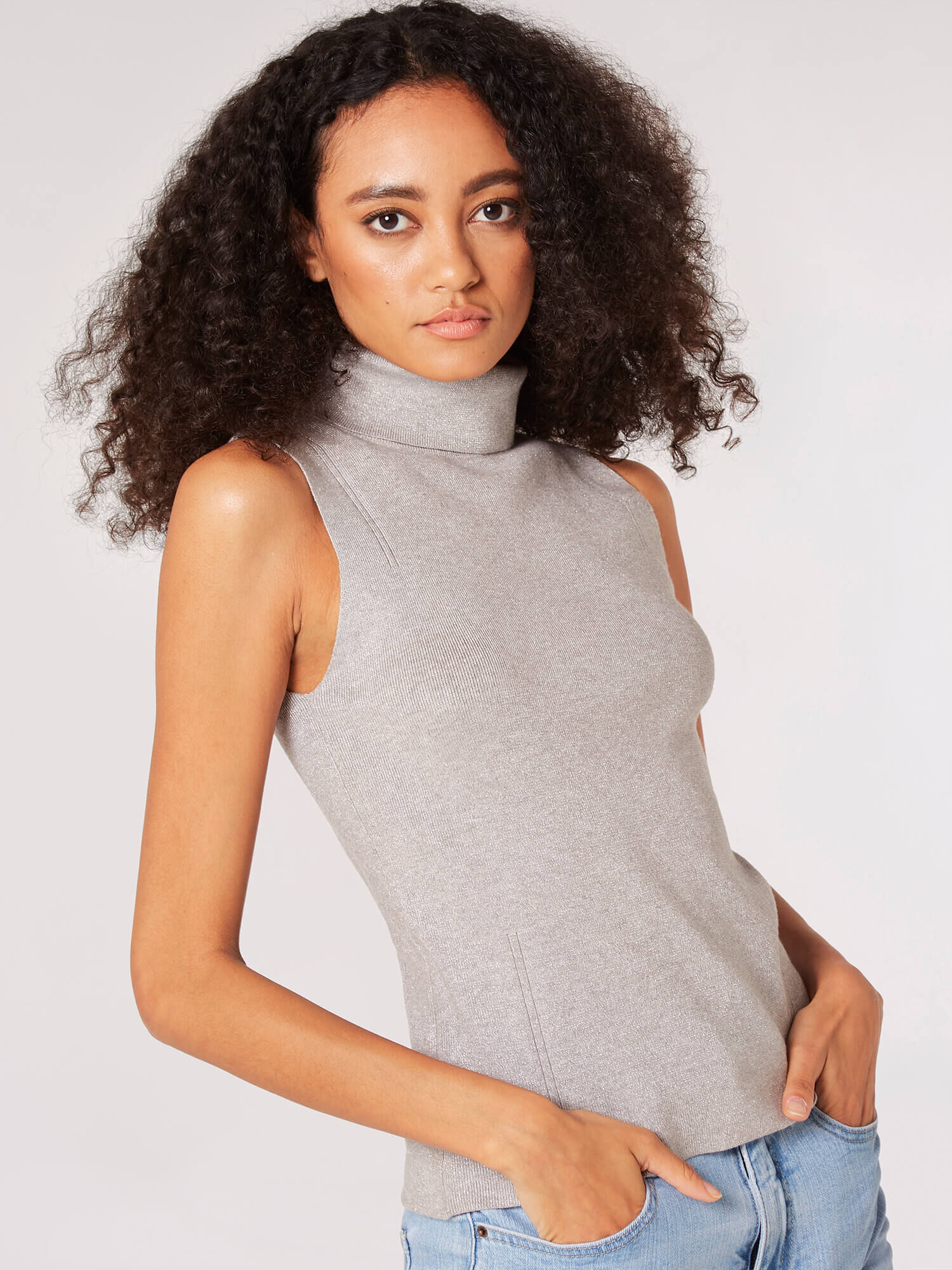 Silver discount sleeveless turtleneck