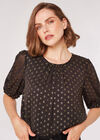 Foil Spot Pintuck Blouse, Black, large