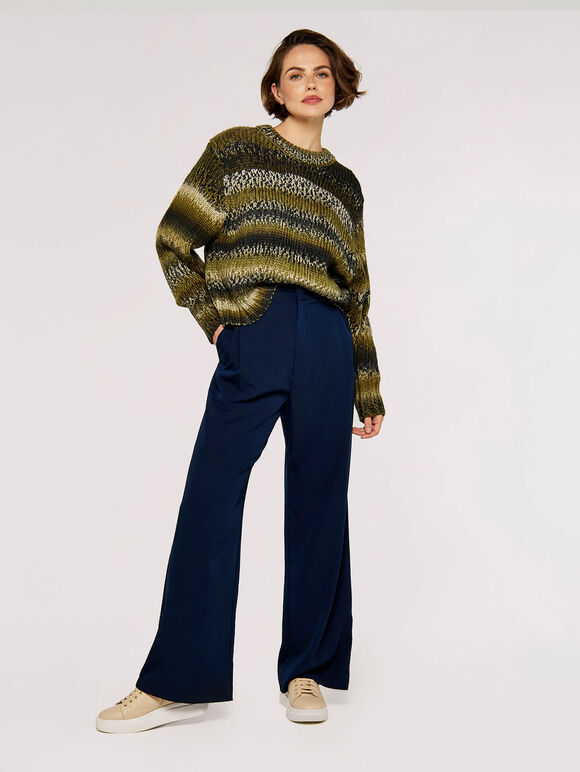 Chunky Knit Tonal Stripe Jumper, Green, large