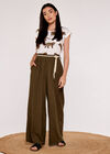 Classic Waist Palazzo Trouser, Khaki, large