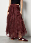 Ruffle Tiered Tulle Maxi Skirt, Burgundy, large