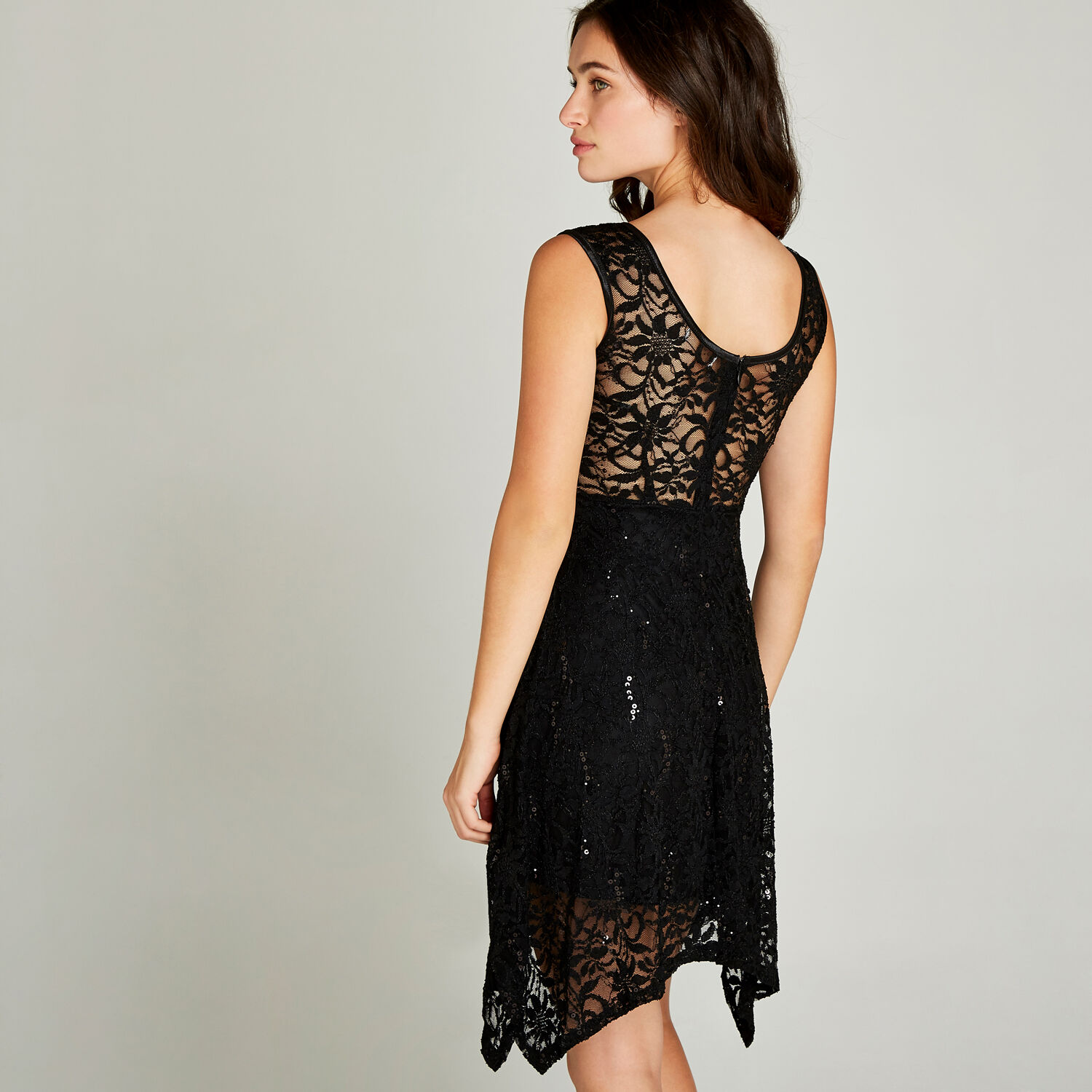 Black lace skater dress uk top