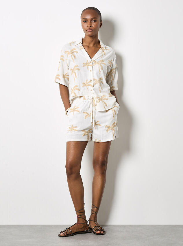 Embroidered Palm Trees Shirt, Cream, large