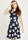 Graphic Flower Tie Back Dress, Navy, large
