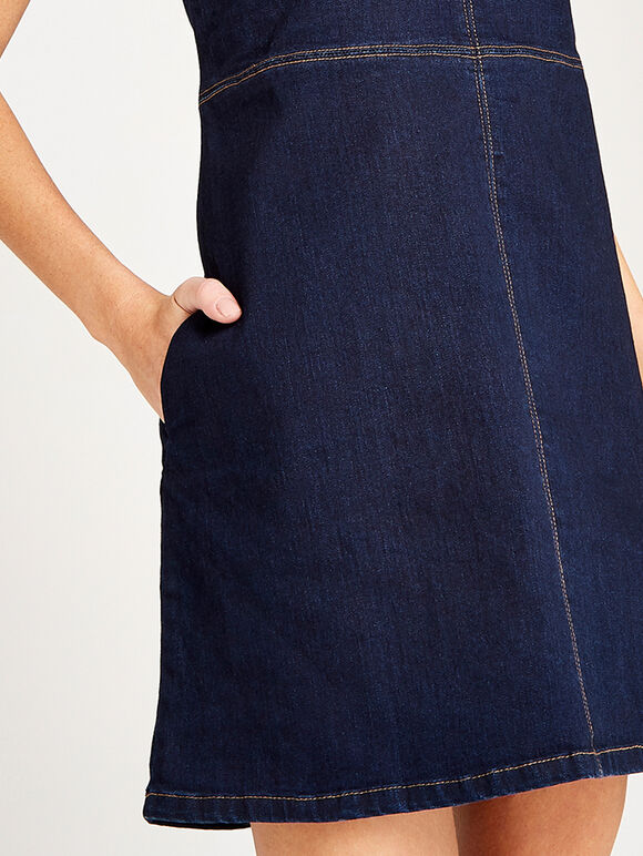 Blue Denim A-Line Shift Dress, Blue, large
