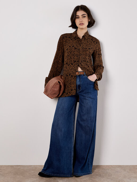 Art Deco Paisley Print Shirt, Rust, large