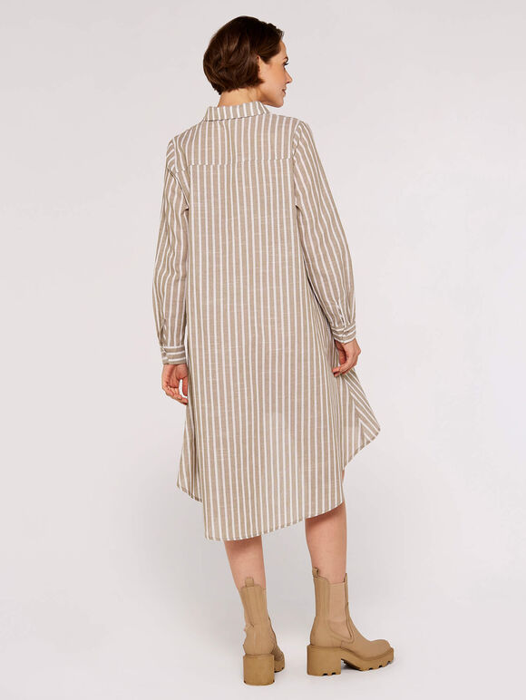 Woven Stripe Shirt Dress, Stone, large