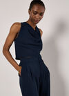 Sleeveless Cowl Neck Crop Top, Navy, large
