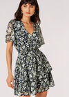 Watercolour Rose Tiered Mini Dress, Navy, large