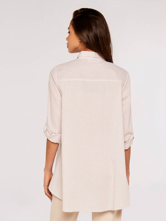 Striped Oversized High-Low Shirt, Stone, large