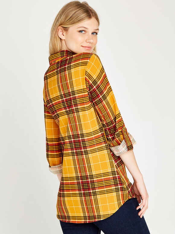 Yellow Retro Plaid Shirt, Mustard, large