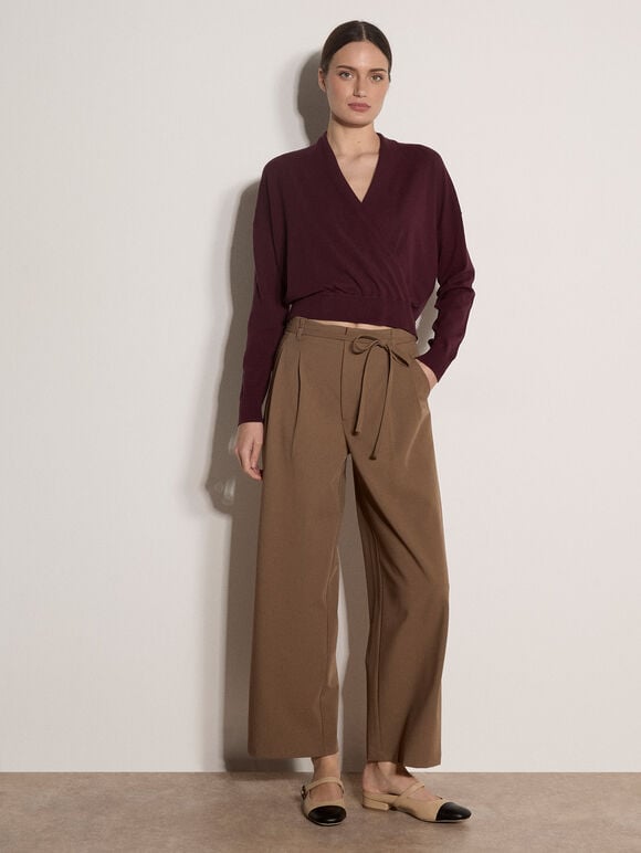 Soft Fine Knit Wrap Jumper, Burgundy, large