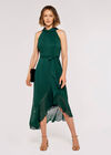 Halter Neck Ruffle Dress, Green, large