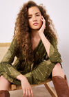 Paisley Shimmer Mini Dress, Khaki, large