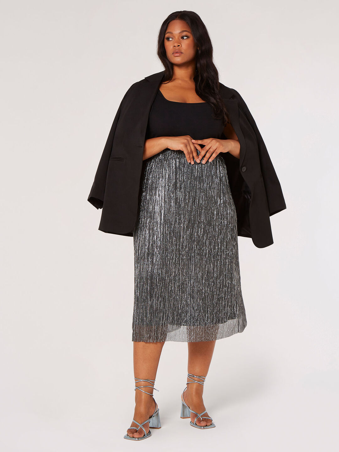 Image of Lurex Plisse Midi Skirt