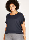 Button Shoulder Curved Hem Tee+, Navy, large