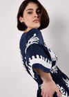 Floral Baroque Smocked Mini Dress, Navy, large