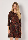 Jersey Knit Paisley Mini Dress, Orange, large