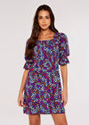 Ditsy Milkmaid Mini Dress, Blue, large