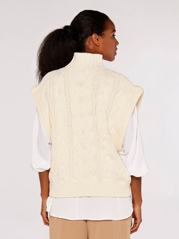 Chunky Cable Knit  Vest, Cream, large