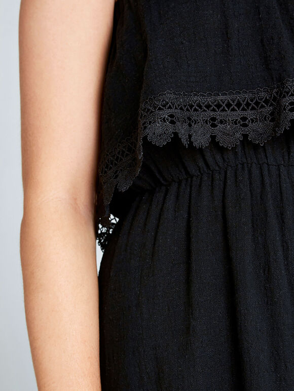 Lace Tier Maxi Dress, Black, large