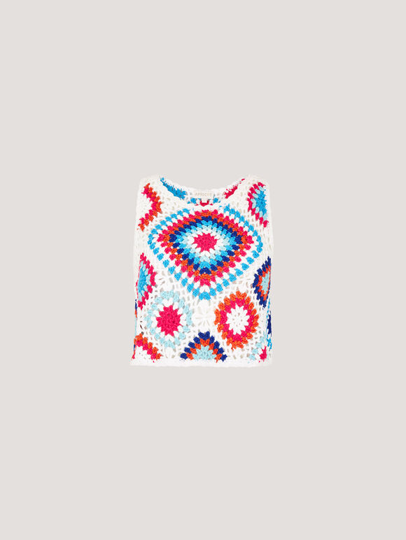 Diamond Crochet Crop Vest Top, Blue, large