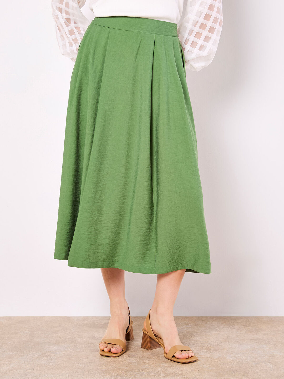 Image of Pleated A-Line Midi Skirt