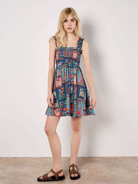 Postcard Floral Print Mini Dress, Navy, large