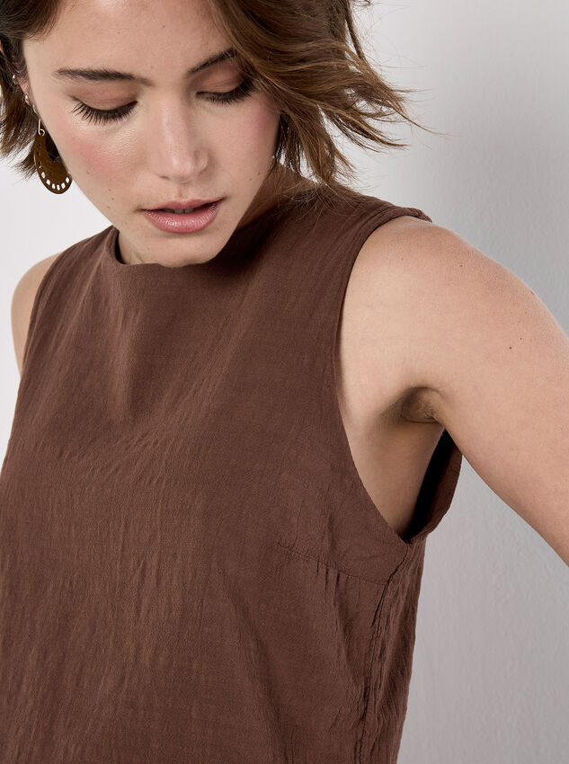 Double Layered Textured Cotton Top, Brown, large