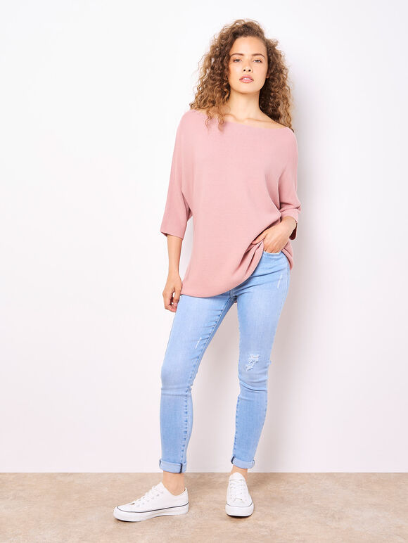 Stretch Knit Batwing Top, Pink, large