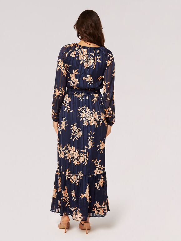 Silhouette Floral Satin Shimmer Maxi Dress | Apricot Clothing