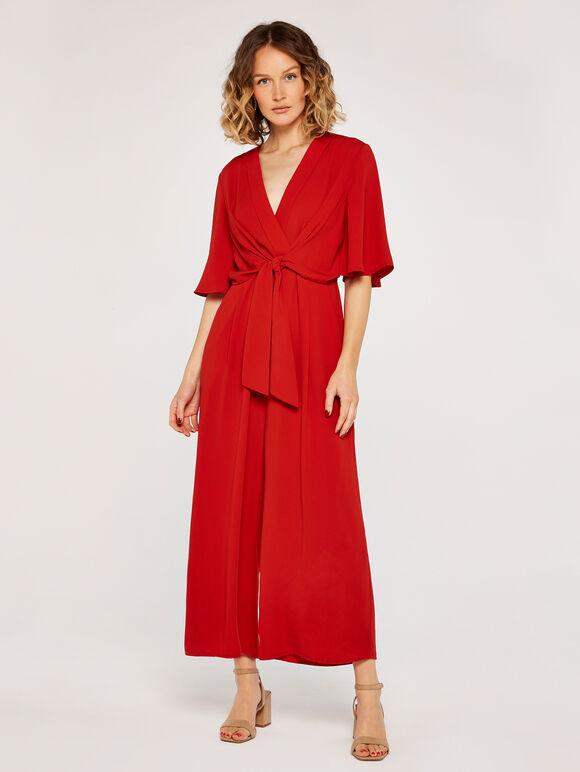 Tie Front Jumpsuit, Red, large