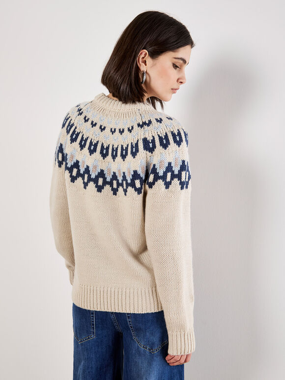 Fair Isle Chunky Knit Jumper, Stone, large