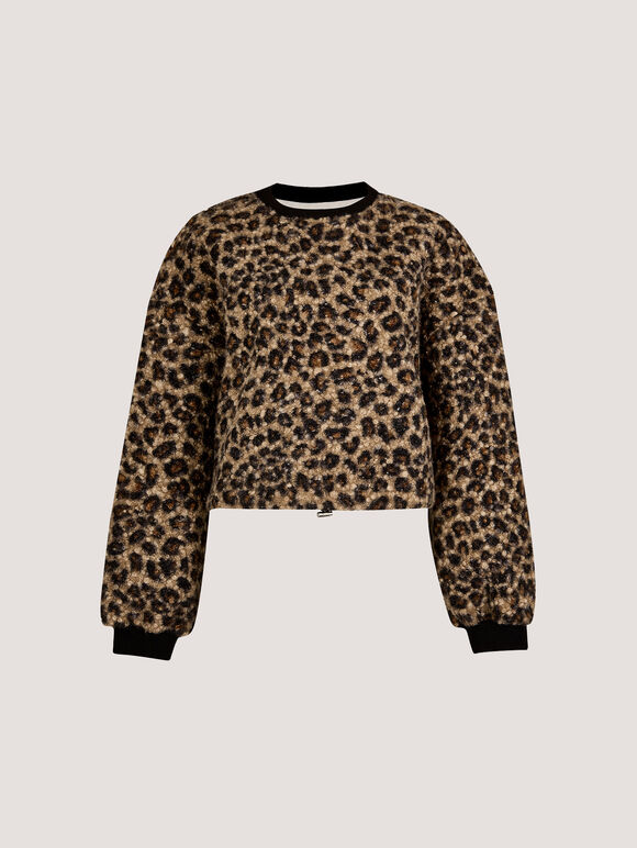 Leopard Boucle Jumper, Brown, large