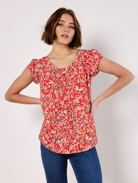 Garden Floral Top, Red, large