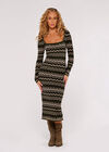 Chevron Knit Bodycon Midi Dress, Khaki, large